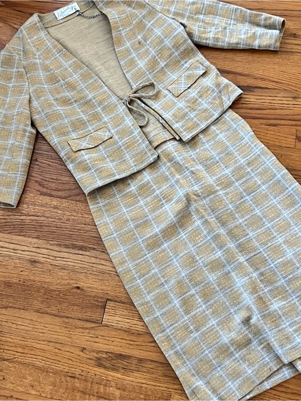 Vintage Mustard and Grey Plaid Skirt Set
